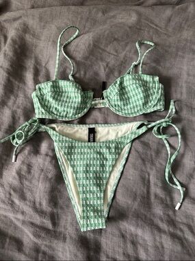 Green Gingham Two-Piece Bikini Set from Triangl swimwear small top & bottom